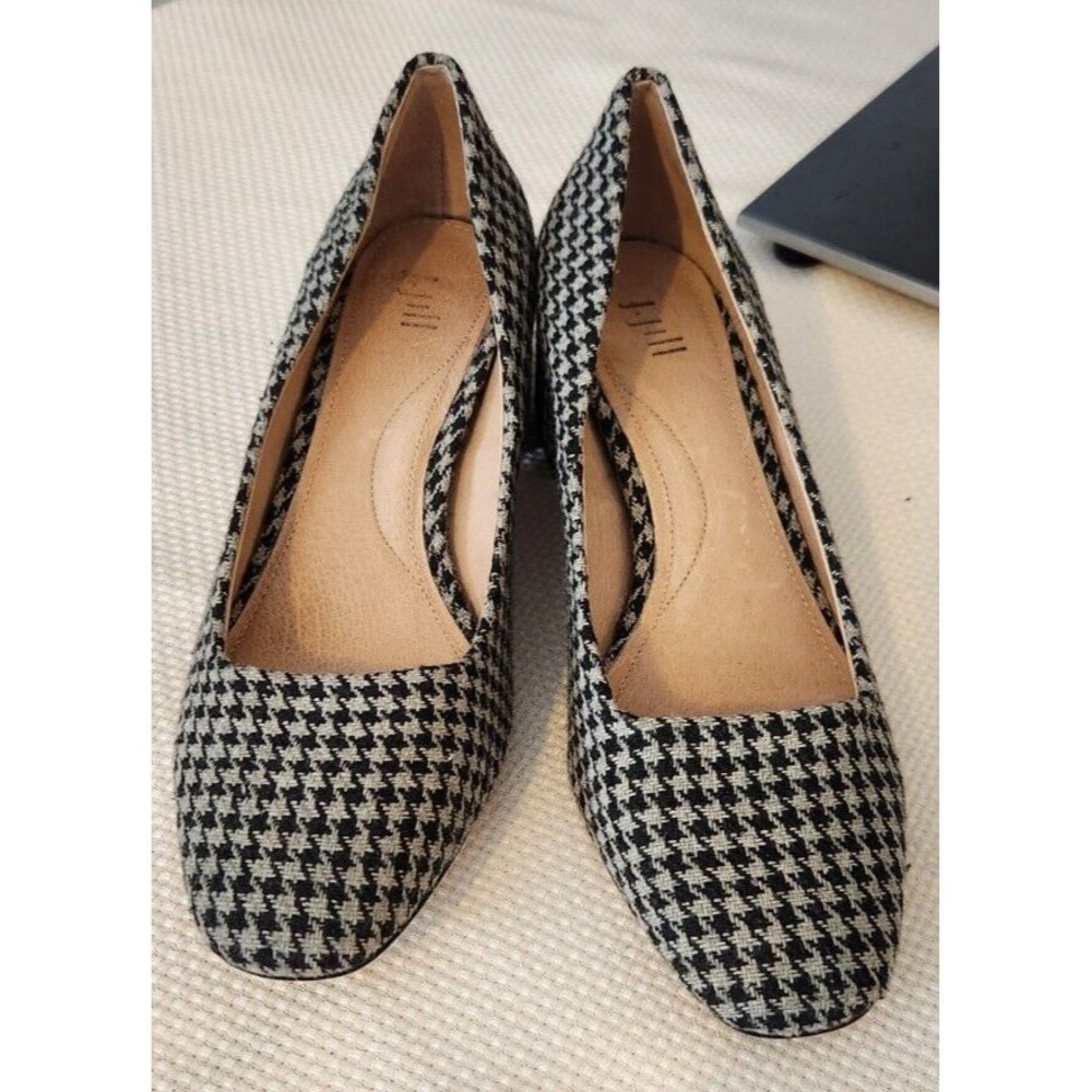 J. Jill Penelope Houndstooth Gray Black Block Heel Pumps Size 7